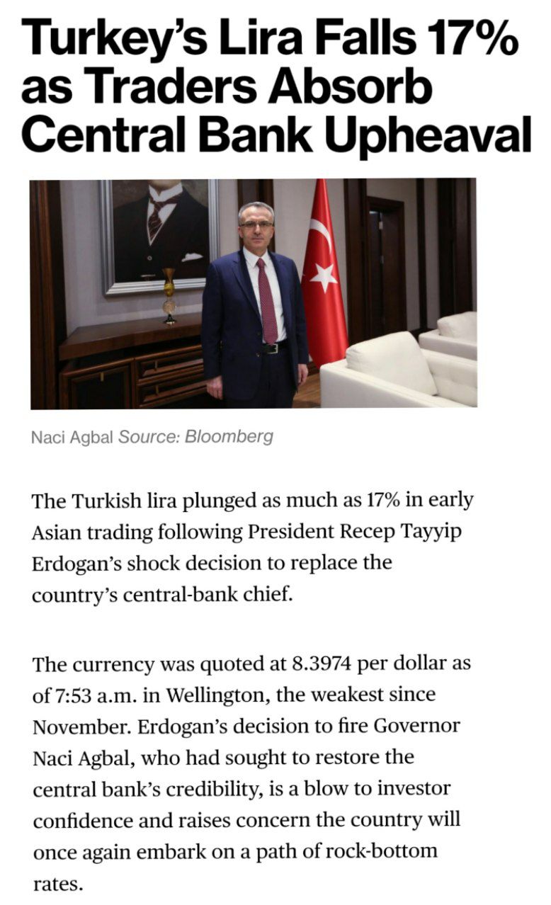 В Турции Эрдоган поставил рулить ЦБ "турецкого Сергея Глазьева" - сторонника низких ставок